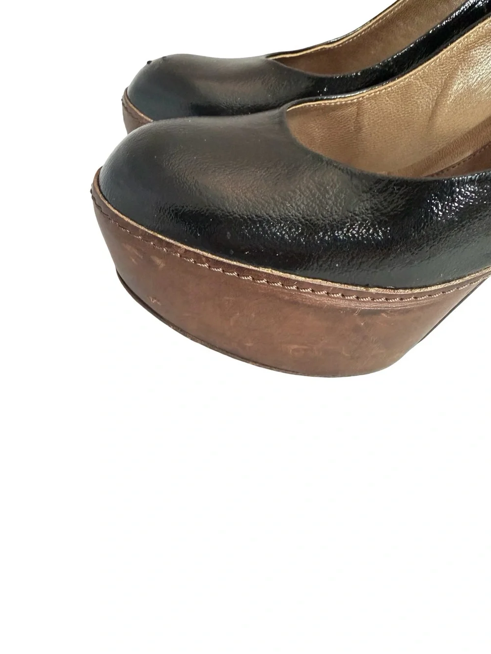 Marni Black Brown Two Tone Leather Closed Toe Platform Heels Pumps Size 8 Womens